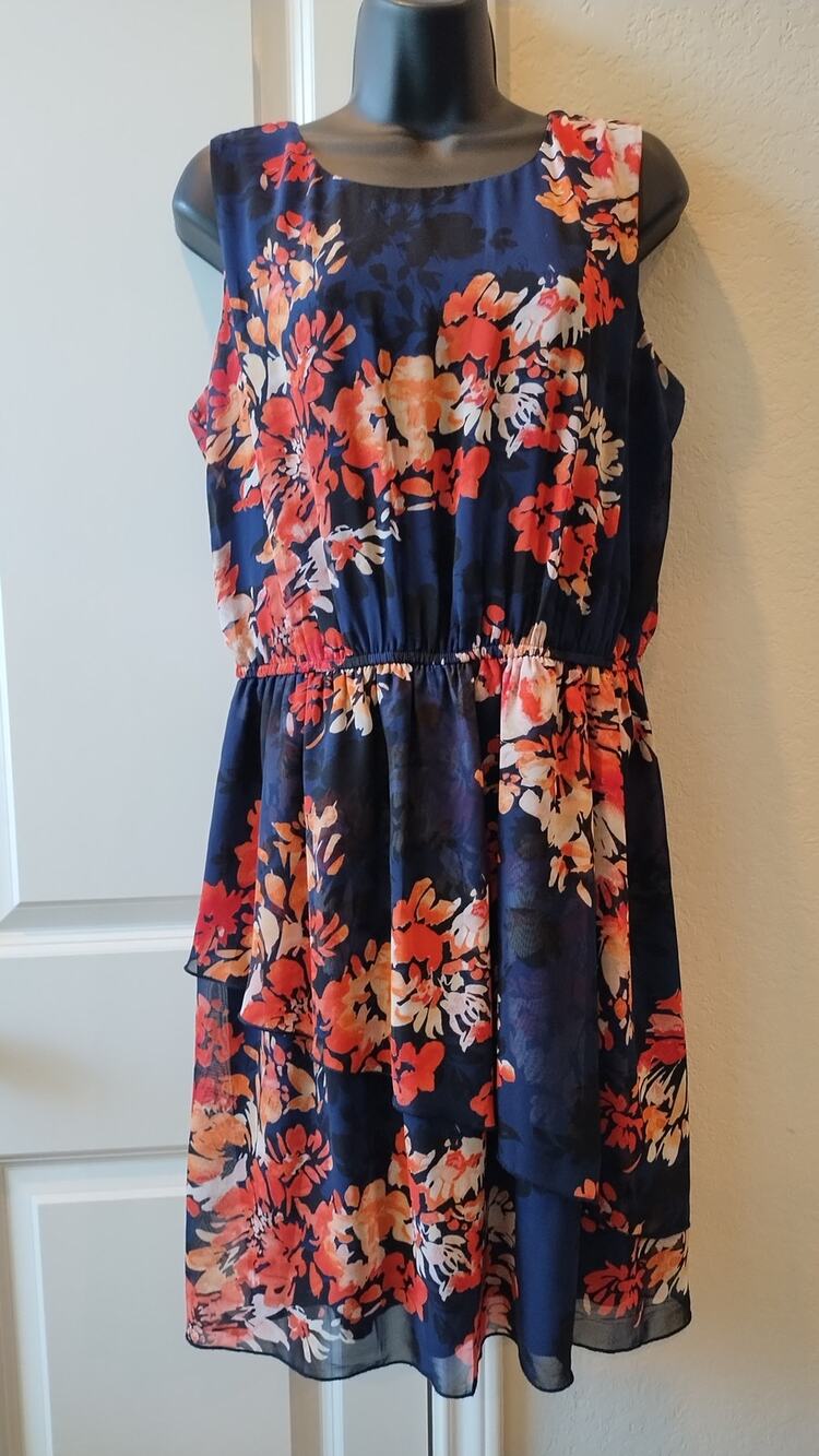 Enfocus  Studio Navy and Orange Floral Sleeveless Dress Sz 14